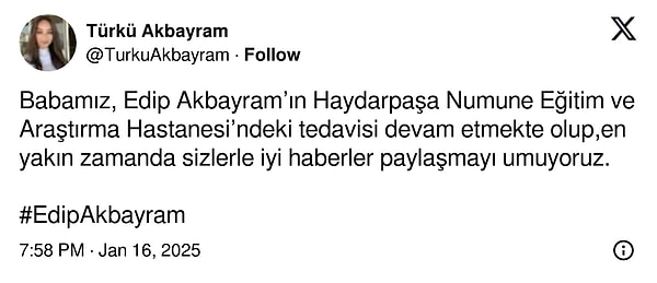 Hakkında Vefat Haberleri Çıkan Edip Akbayram'ın Kızı Türkü Akbayram'dan Sağlık Durumuna İlişkin Açıklama 10 hakkinda vefat haberleri cikan edip akbayramin kizi turku akbayramdan saglik durumuna iliskin aciklama 9 QIG6VTes