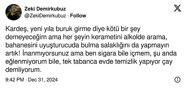 yonetmen zeki demirkubuz icki sorusu soran takipcisine piyango sana vurdu diyerek okkali yanit verdi VsnkOyib