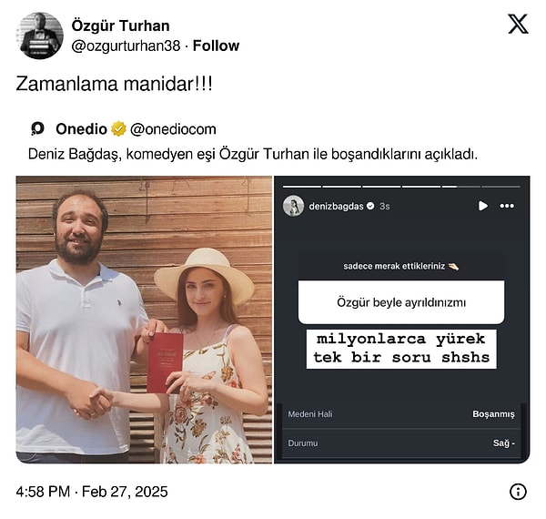 Atışmayı İroni Sanmıştık Gerçek Çıktı: Komedyen Özgür Turhan ve Eşi Deniz Bağdaş Boşandıklarını Açıkladı! 10 atismayi ironi sanmistik gercek cikti komedyen ozgur turhan ve esi deniz bagdas bosandiklarini acikladi JGUPCyM8