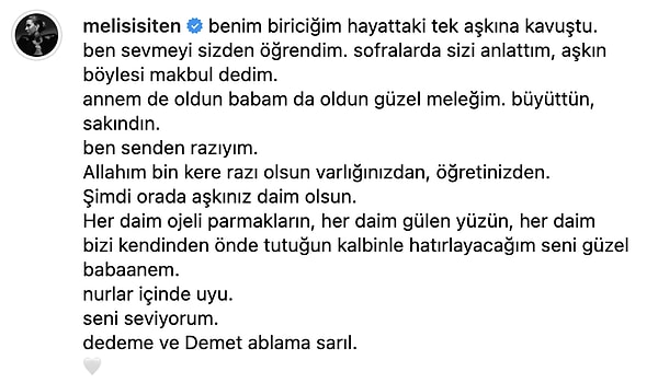 Melis İşiten Acı Kaybını Sosyal Medya Hesabından Duyurdu: "Annem de Oldun Babam da" 6 melis isiten aci kaybini sosyal medya hesabindan duyurdu annem de oldun babam da 5 KIQbzBZc