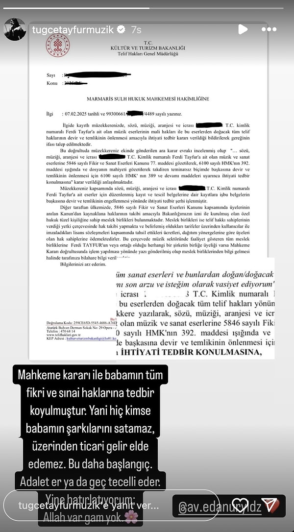 Tuğçe Tayfur, Ferdi Tayfur'un Tüm Fikri Haklarına Mahkeme Kararıyla Tedbir Konulduğunu Duyurdu 6 tugce tayfur ferdi tayfurun tum fikri haklarina mahkeme karariyla tedbir konuldugunu duyurdu 5 GXIN9Fu2