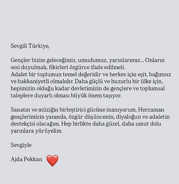 "Adaletin Destekçisi Olacağım": Süperstar Ajda Pekkan Sessizliğini Bozup Gençler Adına Çağrı Yaptı! 3 adaletin destekcisi olacagim superstar ajda pekkan sessizligini bozup gencler adina cagri yapti 2 Yh8fhwMT