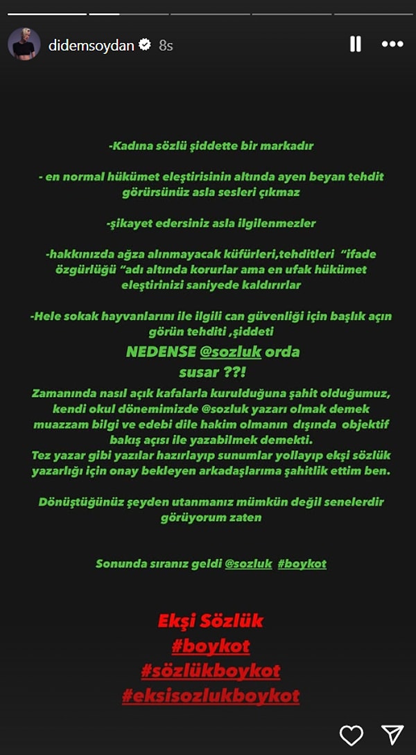 Didem Soydan, Ekşi Sözlük Boykotuna Destek Verdi: "Kadına Sözlü Şiddette Bir Markadır" 3 didem soydan eksi sozluk boykotuna destek verdi kadina sozlu siddette bir markadir 2 16kD6eiT