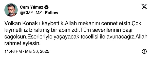 Sanat Camiası Yasa Boğuldu: Ünlü İsimlerden Kuzeyin Oğlu Volkan Konak'a Son Veda 6 sanat camiasi yasa boguldu unlu isimlerden kuzeyin oglu volkan konaka son veda 5 uhgEv2jG
