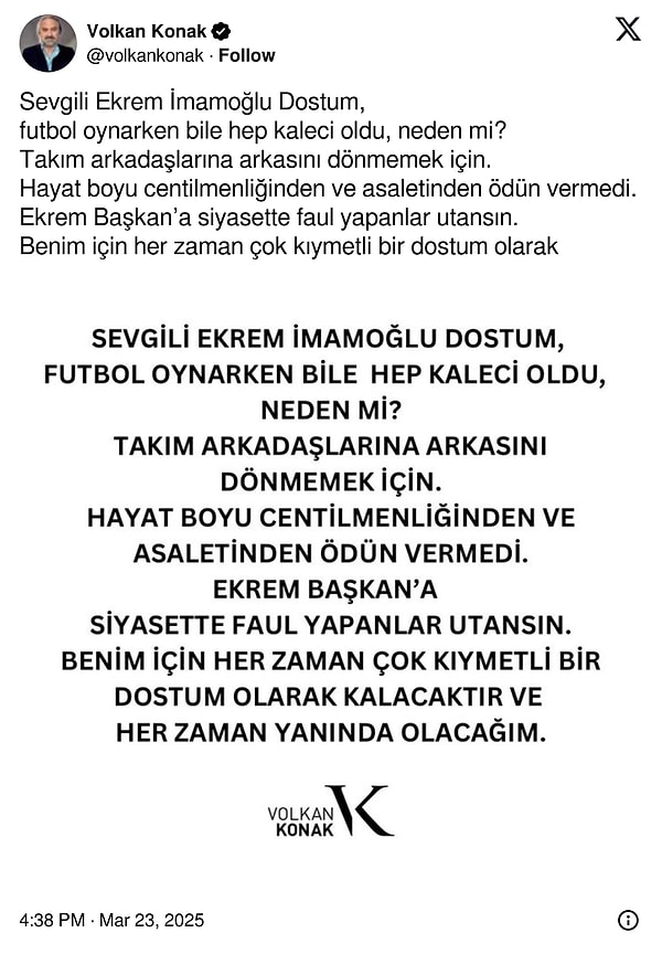 Volkan Konak’ın 26 Yıllık Arkadaşı Ekrem İmamoğlu Hakkında Sözleri Ortaya Çıktı 2 volkan konakin 26 yillik arkadasi ekrem imamoglu hakkinda sozleri ortaya cikti 1 2VEACXzI