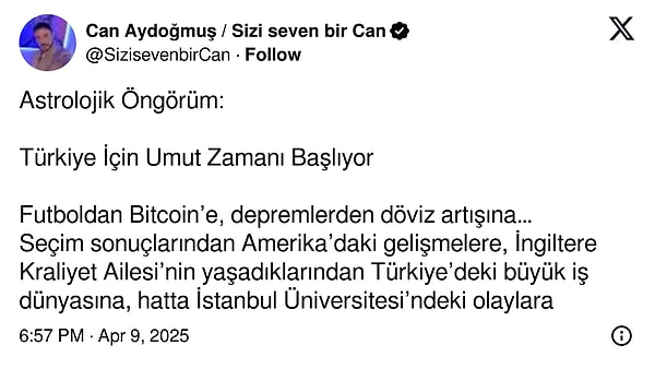 Astrolog Can Aydoğmuş “Türkiye Çok Büyük Yükselişe Geçecek” Sözleriyle Tam Tarih Paylaştı 1 astrolog can aydogmus turkiye cok buyuk yukselise gececek sozleriyle tam tarih paylasti 0 9P7e17mI