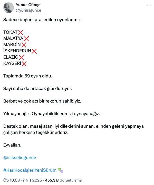 Aybüke Pusat'a Destek Vermişti: "Boykot" Diyen Yunus Günçe 59 Şehirdeki Oyununun İptal Edildiğini Açıkladı! 3 aybuke pusata destek vermisti boykot diyen yunus gunce 59 sehirdeki oyununun iptal edildigini acikladi 1hTcYTK6