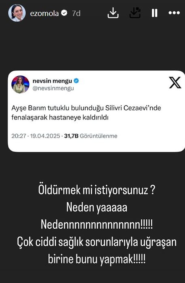 Ayşe Barım'ın Hastaneye Kaldırılmasına Ezgi Mola'dan İsyan Dolu Paylaşım 2 ayse barimin hastaneye kaldirilmasina ezgi moladan isyan dolu paylasim 1 5hrcUKD4