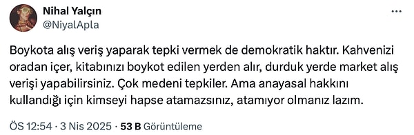 Bahar'ın Efsun'u Nihal Yalçın'dan Boykot Paylaşımı Yapan Cem Yiğit Üzümoğlu'nun Gözaltına Alınmasına Tepki! 4 baharin efsunu nihal yalcindan boykot paylasimi yapan cem yigit uzumoglunun gozaltina alinmasina tepki 3 yjcSwv5l