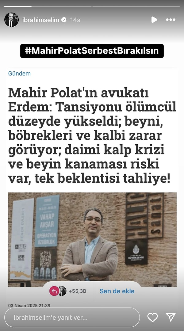 Destek Çığ Gibi Büyüyor: İşte Mahir Polat İçin Ünlü İsimlerin Paylaşımları 7 destek cig gibi buyuyor iste mahir polat icin unlu isimlerin paylasimlari 6 HFYQZ2sj