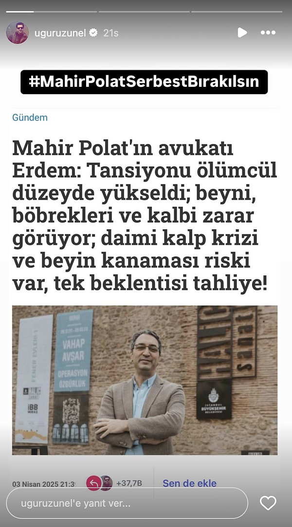 Destek Çığ Gibi Büyüyor: İşte Mahir Polat İçin Ünlü İsimlerin Paylaşımları 9 destek cig gibi buyuyor iste mahir polat icin unlu isimlerin paylasimlari 8 njk3nMjV