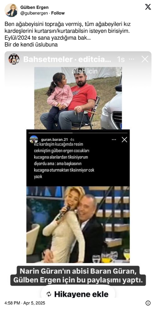 Gülben Ergen Kendisine Çirkin Sözlerle Sataşan Narin'in Abisi Baran Güran'a Had Bildirdi! 4 gulben ergen kendisine cirkin sozlerle satasan narinin abisi baran gurana had bildirdi 3 7X4n9JkA