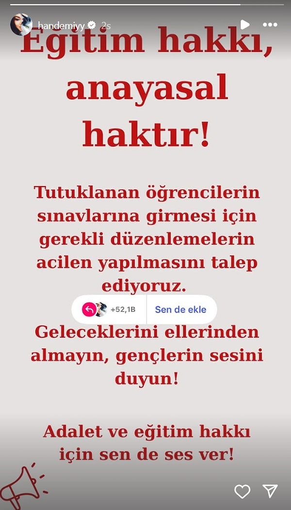 Hande Erçel, Protestolarda Tutuklanan Öğrencilerin Serbest Bırakılması İçin Destek Paylaşımında Bulundu 3 hande ercel protestolarda tutuklanan ogrencilerin serbest birakilmasi icin destek paylasiminda bulundu 2