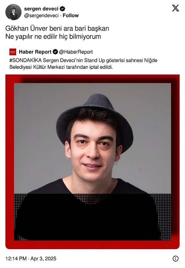 Niğde Belediyesi Tarafından Gösterisi İptal Edilen Sergen Deveci Çareyi Gökhan Ünver'e Seslenmekte Buldu! 3 nigde belediyesi tarafindan gosterisi iptal edilen sergen deveci careyi gokhan unvere seslenmekte buldu 2 pkED7XPR