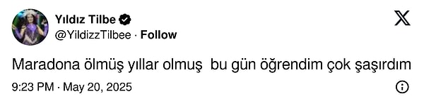Geç Kalmışlıkta Boyut Atlayan Yıldız Tilbe'nin Maradona Hakkındaki Aydınlanma Paylaşımı Kahkaha Attırdı! 3 gec kalmislikta boyut atlayan yildiz tilbenin maradona hakkindaki aydinlanma paylasimi kahkaha attirdi 2 XTANRw51