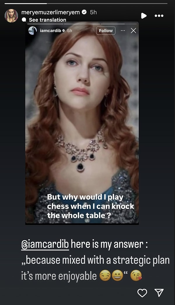 Meryem Uzerli'den Muhteşem Yüzyıl Fanı Cardi B'nin 'Hürrem Sultan' Göndermesine Yanıt Gecikmedi! 4 meryem uzerliden muhtesem yuzyil fani cardi bnin hurrem sultan gondermesine yanit gecikmedi 3 PZQ8BQhp