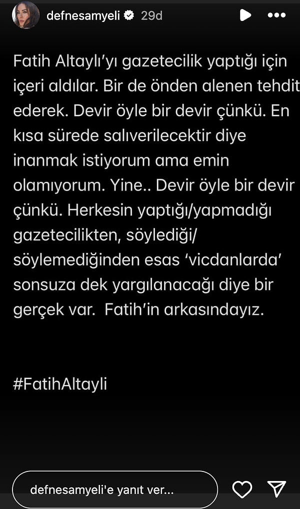 Defne Samyeli ve Kızı Derin Talu'dan Gözaltına Alınan Fatih Altaylı'ya Destek! 4 defne samyeli ve kizi derin taludan gozaltina alinan fatih altayliya destek 3 O72lpPgb