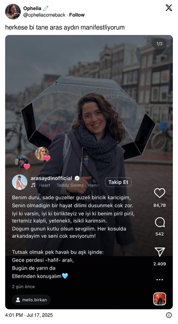 romantiklerin efendisi aras aydinin esi melis birkana dogum gunu surprizi sosyal medyayi ikiye boldu