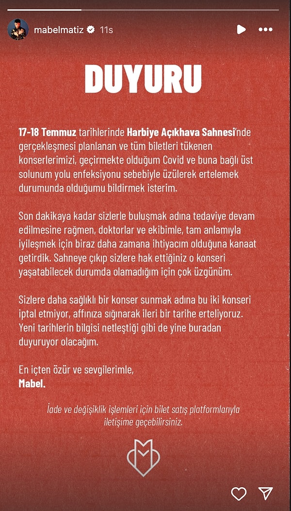 Ünlü Şarkıcı Mabel Matiz Covid’e Yakalandı! Harbiye Konserleri Son Anda Ertelendi 3 unlu sarkici mabel matiz covide yakalandi harbiye konserleri son anda ertelendi 2 CEu6fsZ7