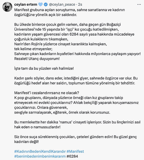 Aybüke Pusat'tan Soruşturma Başlatılan Manifest Grubu'na Tam Destek! 2 aybuke pusattan sorusturma baslatilan manifest grubuna tam destek 1 2VUKjKnJ