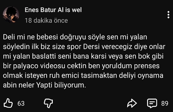 eski sevgilisi basak karahana takintisiyla davalik olan enes batur bu sefer de youtuber deli OB9LnVuf