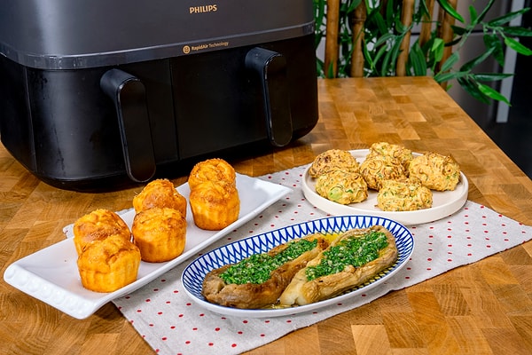 airfryerda pirasali mucver sarimsakli patlican sogurme ve mandalinali muffin nasil yapilir 0 O5VUla43